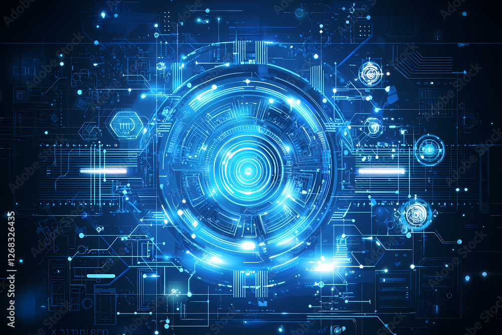 An intricate vector illustration of a blue circuit board with futuristic digital tech elements. An intricate vector illustration of a blue circuit board with futuristic digital tech elements.
