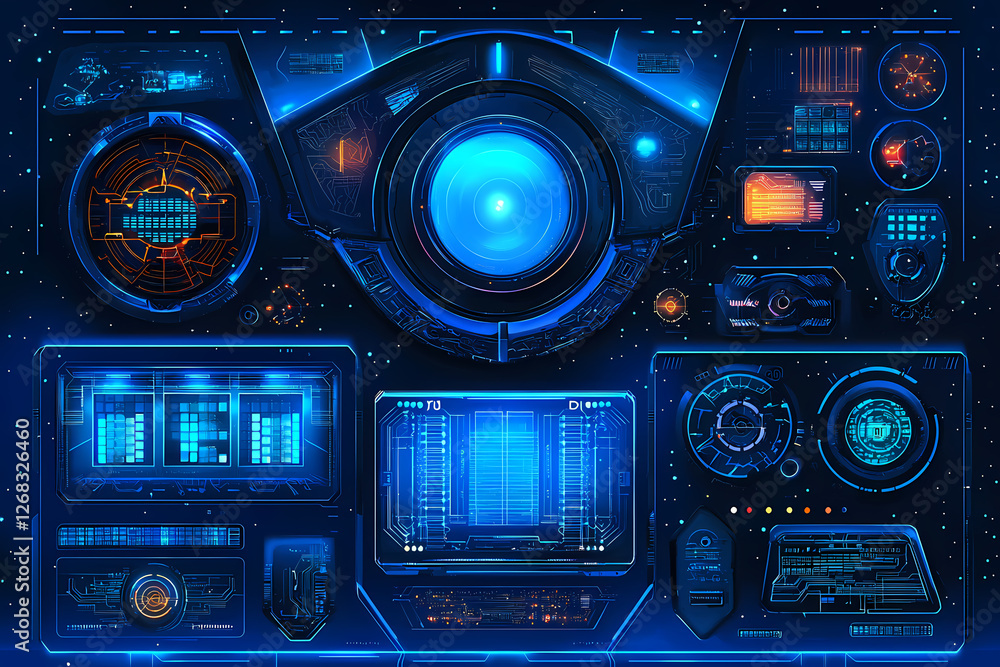 Fototapeta premium An intricate vector illustration of a blue circuit board with futuristic digital tech elements.