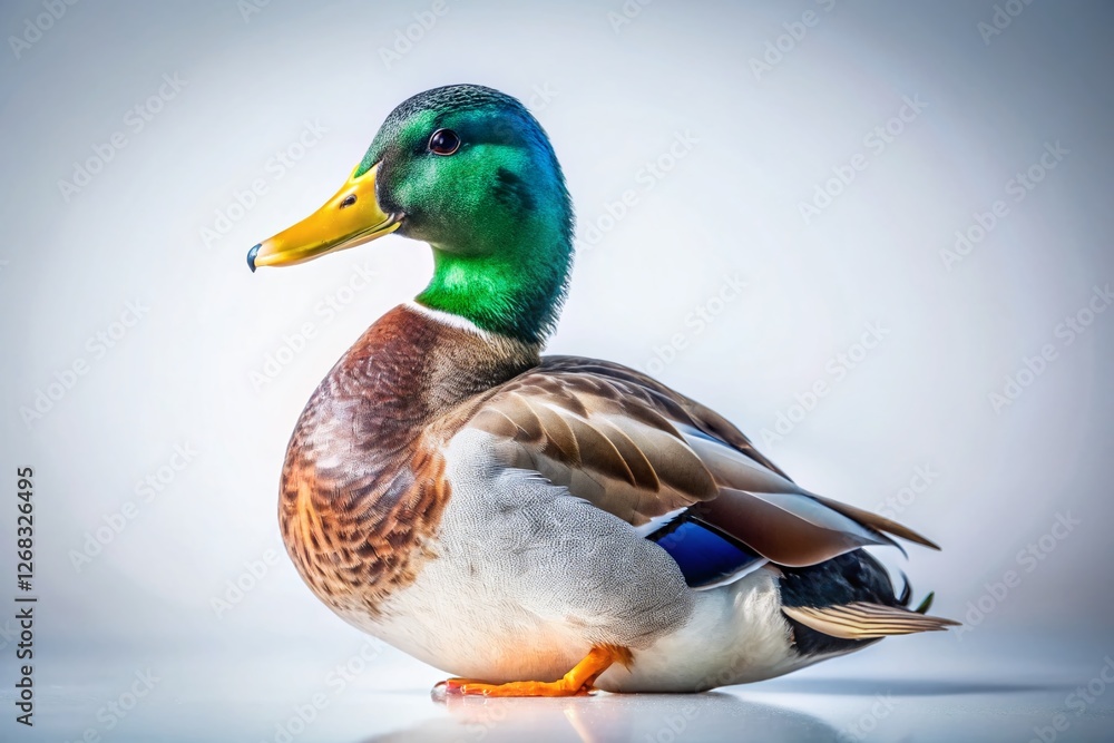 White Background Studio Shot of a Single Duck, Isolated Bird Image White Background Studio Shot of a Single Duck, Isolated Bird Image