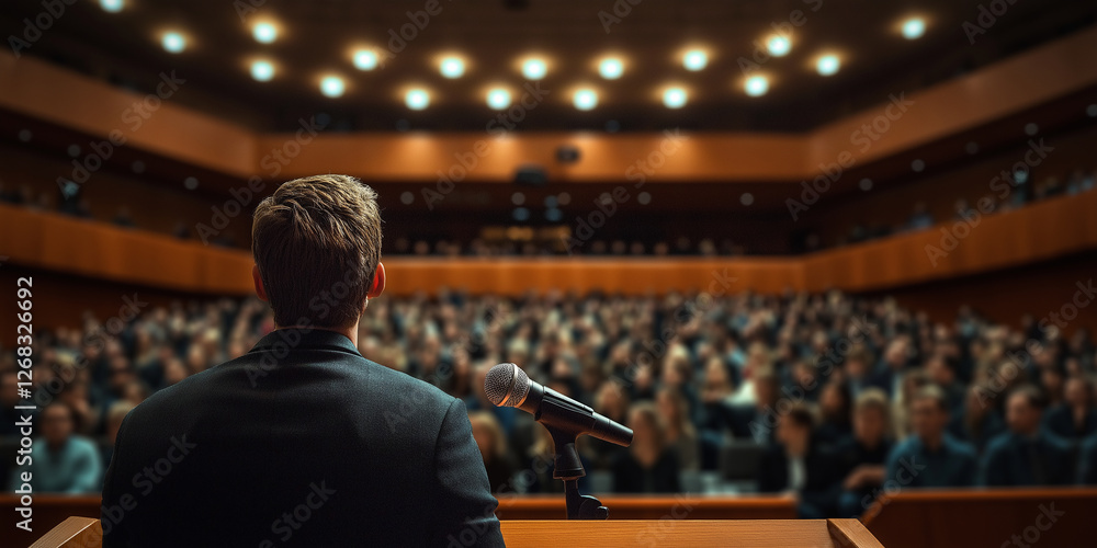 Businessman giving a presentation in conference hall Businessman giving a presentation in conference hall