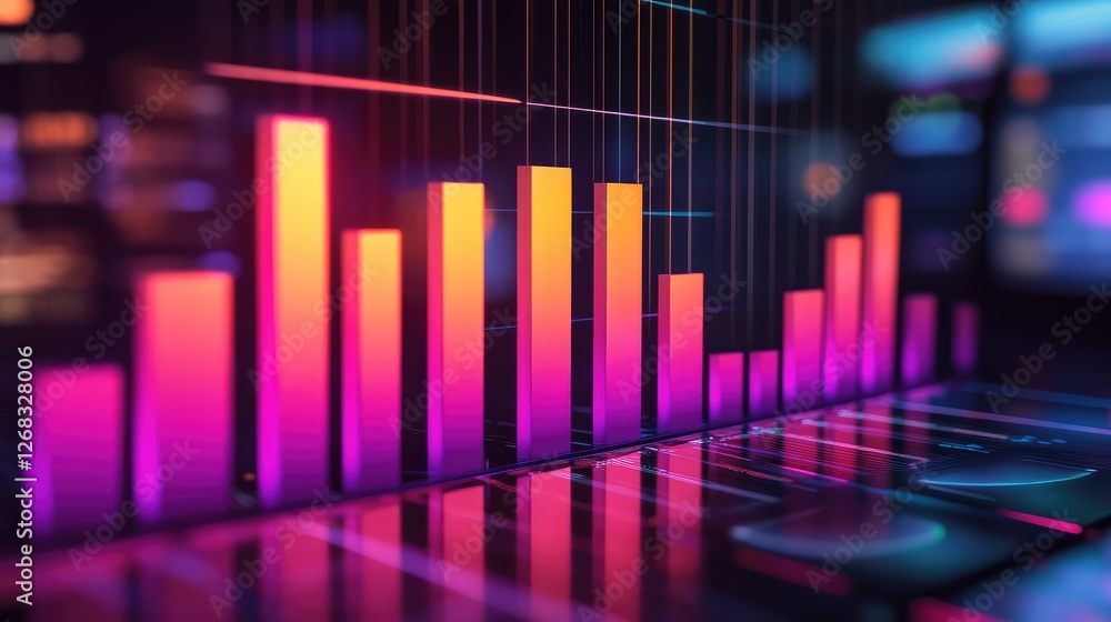 A glowing futuristic success bar graph with increasing trends, symbolizing financial and career growth. Copy space available. A glowing futuristic success bar graph with increasing trends, symbolizing financial and career growth. Copy space available.