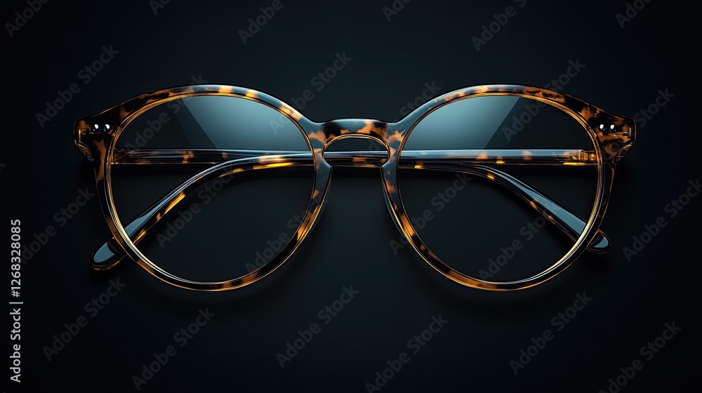 Stylish tortoiseshell eyeglasses on a dark background, showcasing modern design and elegance Stylish tortoiseshell eyeglasses on a dark background, showcasing modern design and elegance