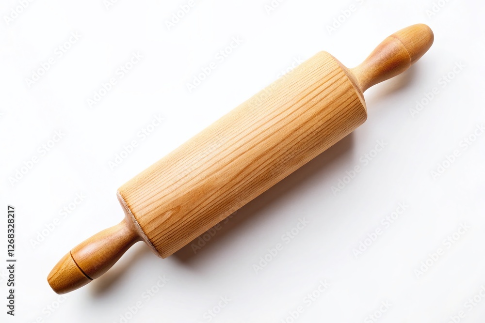 Wooden Rolling Pin, Bakery Tool, Kitchen Utensil, Isolated on White Background, Baking Equipment Wooden Rolling Pin, Bakery Tool, Kitchen Utensil, Isolated on White Background, Baking Equipment