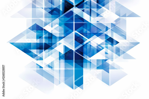A mesmerizing geometric abstract design featuring various shades of blue and white triangles in both equilateral and isosceles shapes.