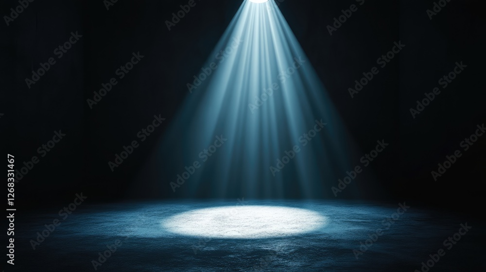Obraz premium A silhouette of a company logo under a spotlight on a dark background, symbolizing brand identity and marketing. Copy space available.