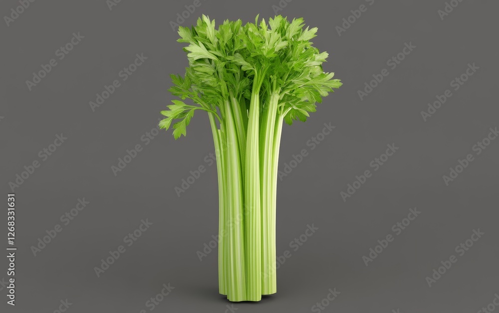 Fresh Green Celery Stalks with Crisp Leaves Displayed