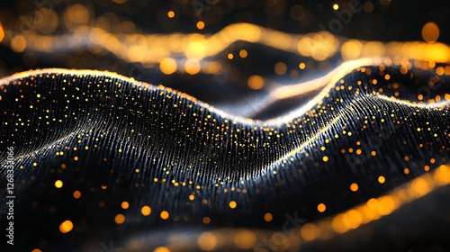 Abstract Dark Gold Particle Wave Background Digital Art Modern Elegant Design Luxury Texture Golden Glittering Flowing Particles 3D Render            