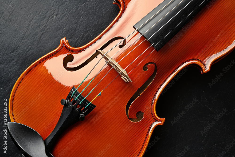 Elegant Violin Close-Up with Detailed Strings and Wooden Craftsmanship in Warm Lighting Elegant Violin Close-Up with Detailed Strings and Wooden Craftsmanship in Warm Lighting