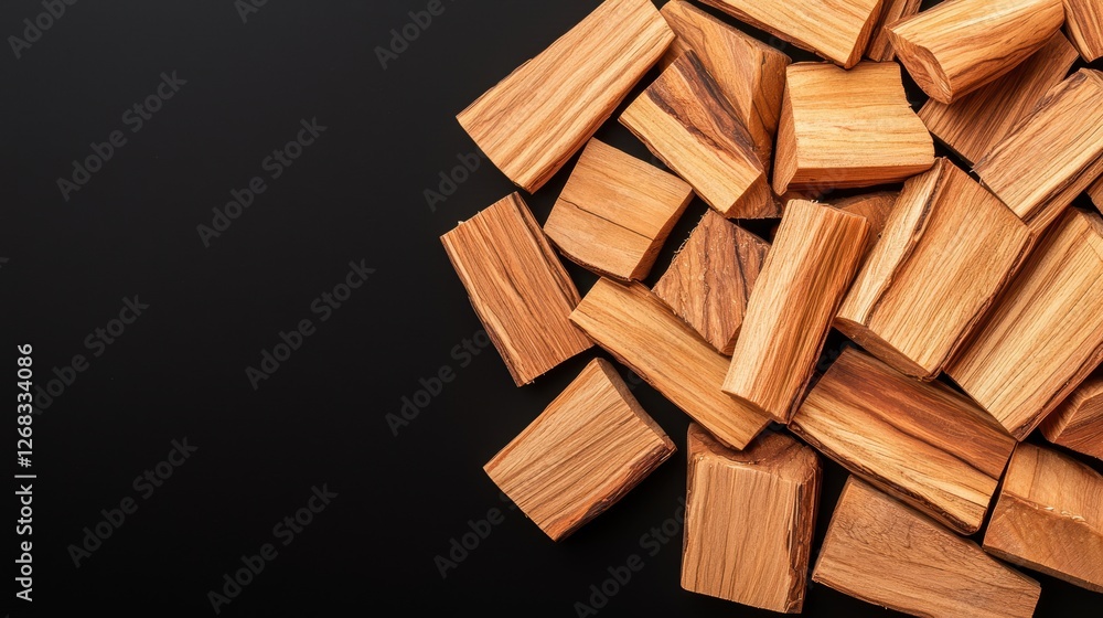 A collection of wooden blocks arranged on a dark surface, showcasing rich textures and warm tones. A collection of wooden blocks arranged on a dark surface, showcasing rich textures and warm tones.