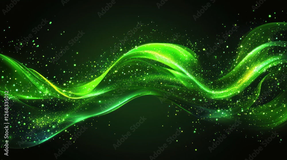 Green energy wave, sparkling, dark background, website banner Green energy wave, sparkling, dark background, website banner