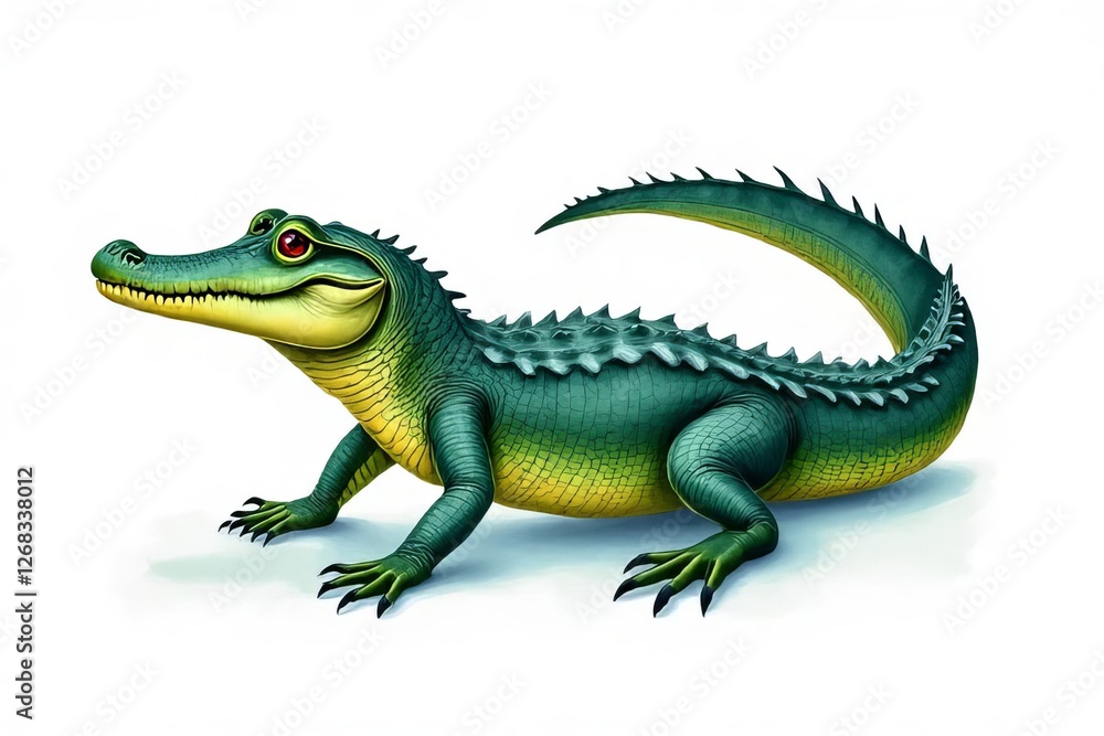 Obraz premium Cartoon Alligator Illustration, Cute Green Reptile Drawing