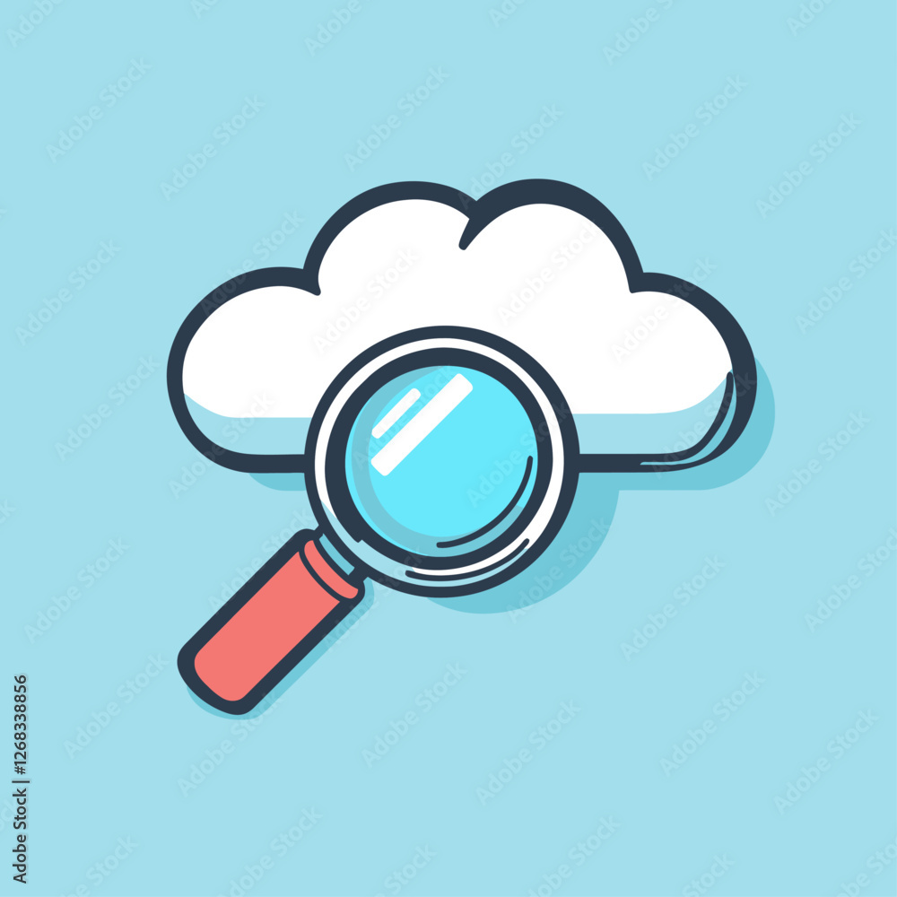 Cloud Search Icon: Magnifying Glass Examining Data Cloud Concept Illustration Cloud Search Icon: Magnifying Glass Examining Data Cloud Concept Illustration