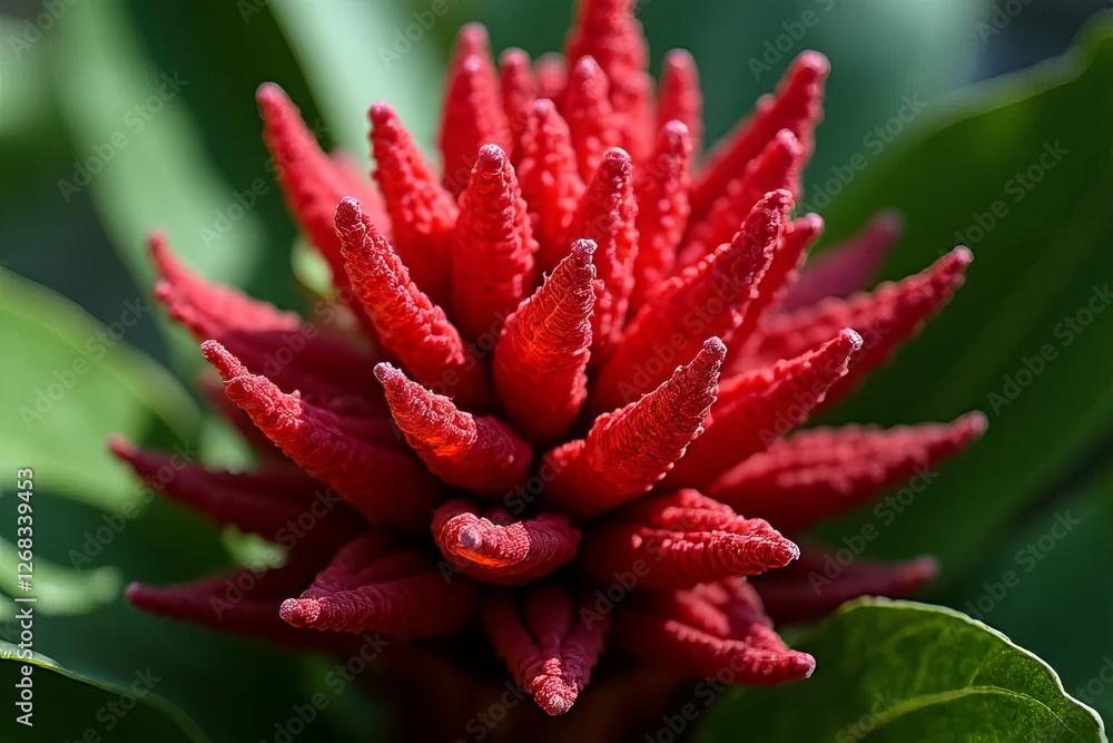 Close-up of a vibrant red flower with textured petals Close-up of a vibrant red flower with textured petals