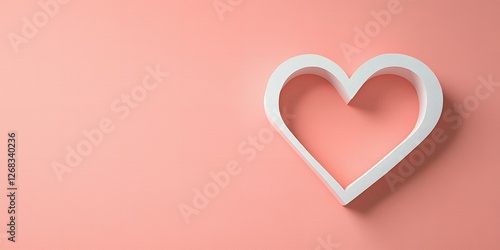 Elegant White Heart Shape on Coral Pink Background Romantic Design Valentines Day