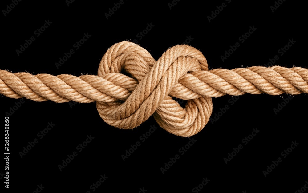 Natural Twisted Rope Knot on a Black Background Natural Twisted Rope Knot on a Black Background