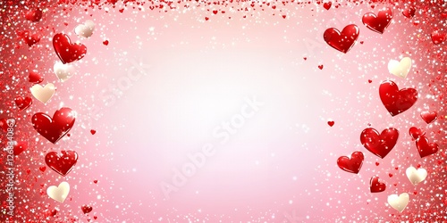 Romantic Valentine s Day Background Red and White Hearts Pink Sparkle Design
