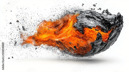 Wallpaper Mural Fiery rock explosion, white background, energy, motion, power Torontodigital.ca