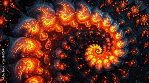 Fototapeta Naklejka Na Ścianę i Meble -  Fiery spiral fractal art, abstract background