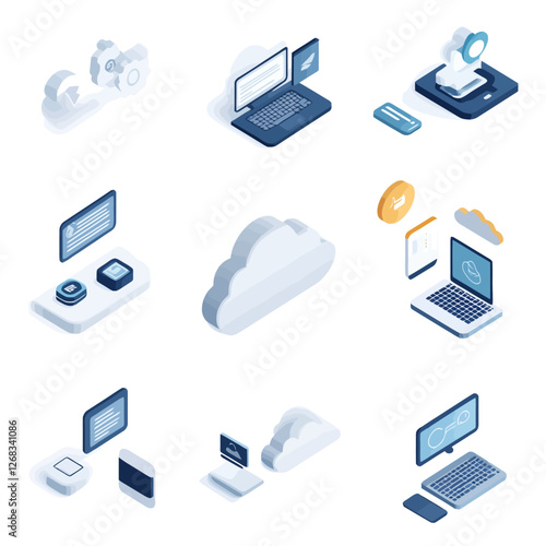 Isometric Cloud Computing and Technology Illustration Concept