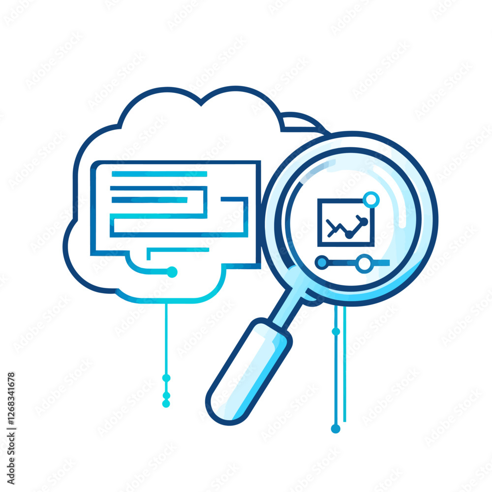 Cloud Computing Data Analysis Magnifying Glass Illustration Cloud Computing Data Analysis Magnifying Glass Illustration