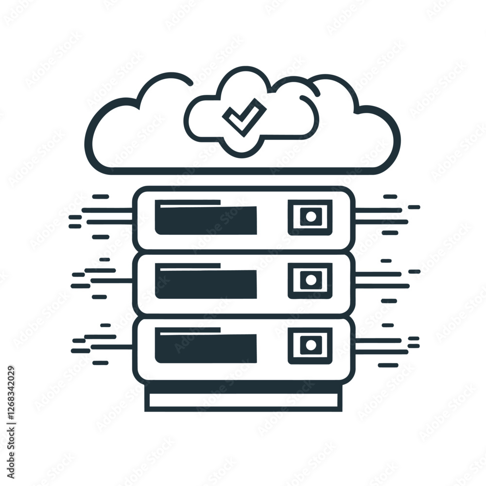 Cloud server illustration with check mark, data storage concept Cloud server illustration with check mark, data storage concept