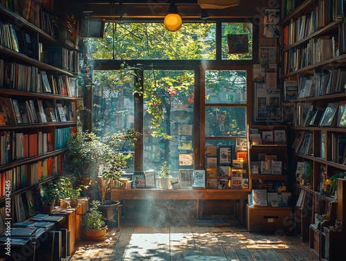 Wallpaper Mural A cozy library filled with books, sunlight, and plants creating a serene atmosphere. Torontodigital.ca