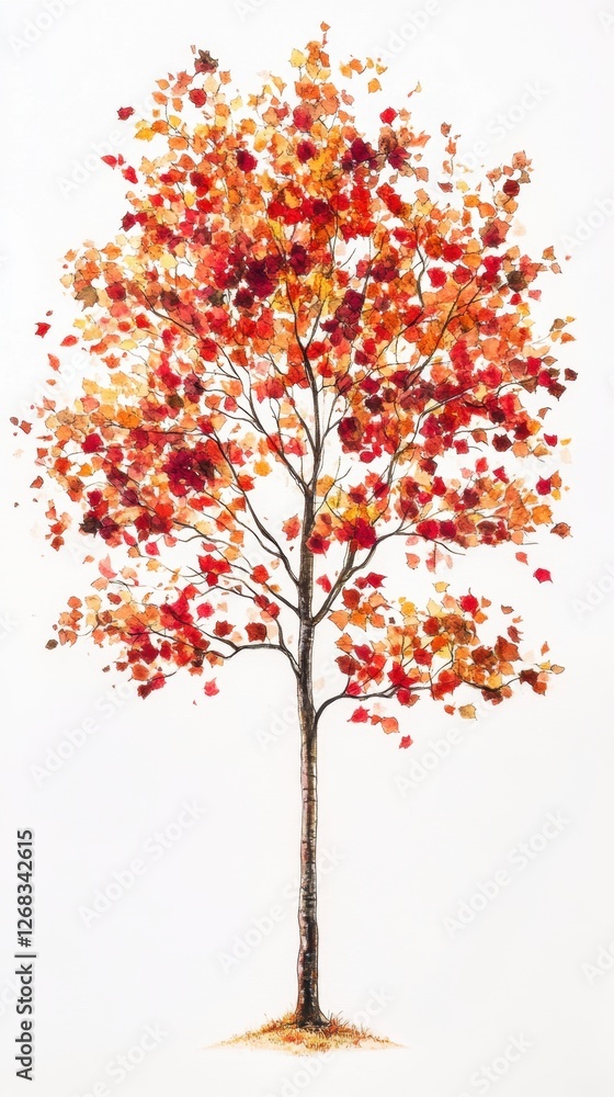 Fototapeta premium A tree with red leaves is the main focus of the image