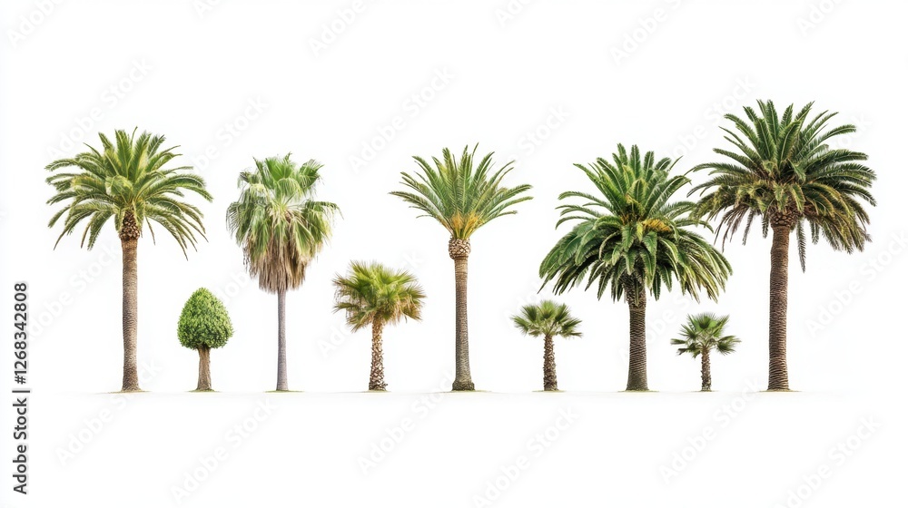 Obraz premium A row of palm trees are shown in various sizes and positions