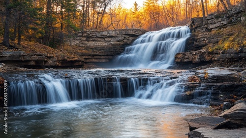 Autumn Waterfall Serenity: A Cascading Jewel in the Forest