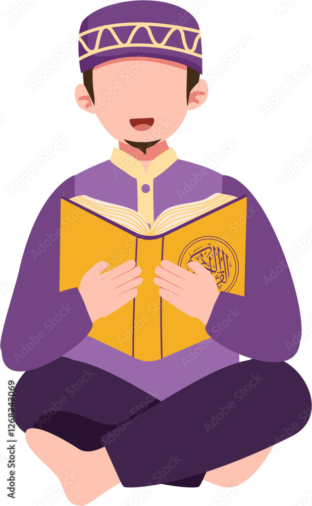 Young Muslim Man in Purple Clothing Reading Sacred Text Young Muslim Man in Purple Clothing Reading Sacred Text