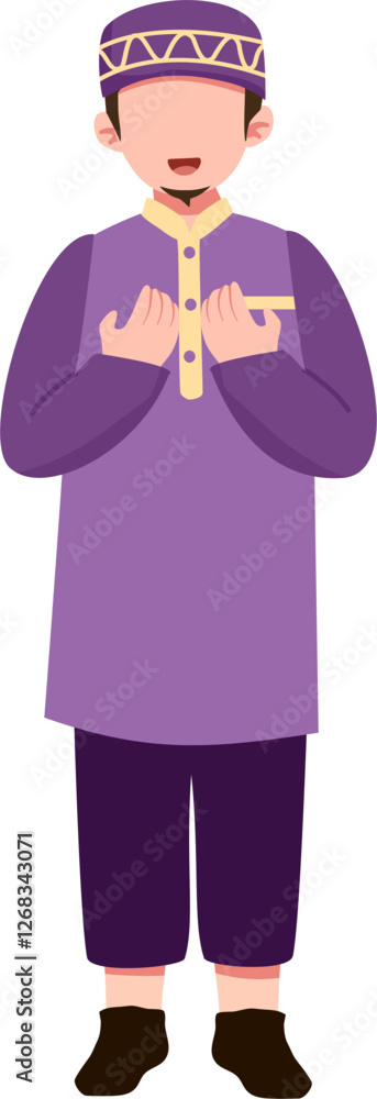 Young Man in Purple Traditional Clothing, Praying Posture Young Man in Purple Traditional Clothing, Praying Posture