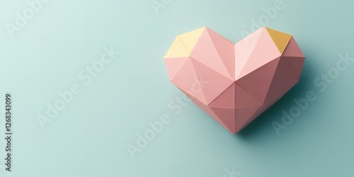 Pastel Pink Geometric Heart Shape on Light Blue Background Valentine s Day Love Concept