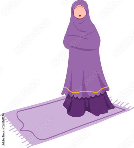 Young Woman in Purple Niqab Praying on Lavender Prayer Mat