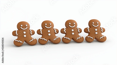 Four gingerbread men cookies, white background, Christmas baking photo