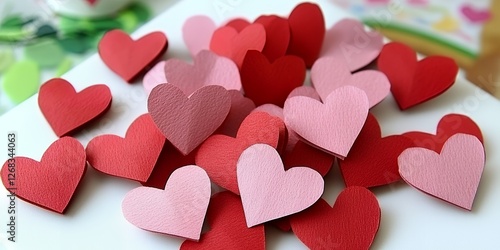 Romantic Red and Pink Paper Hearts Scattered on White Background Valentine s Day