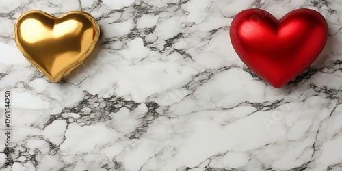 Romantic Gold and Red Hearts on Marble Background Valentine s Day Love Romance