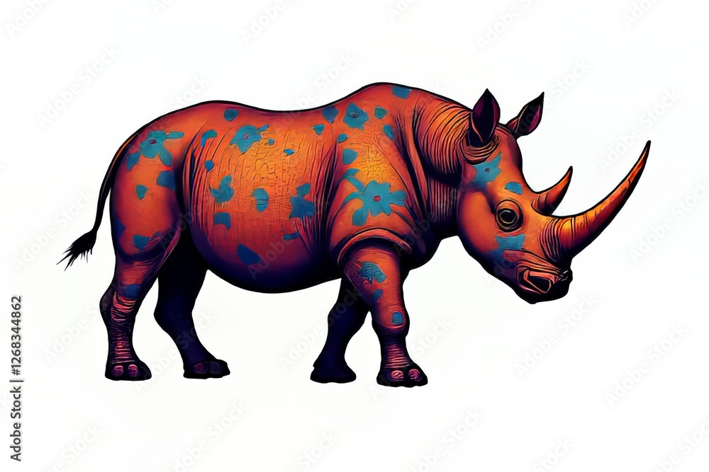 Fototapeta premium Floral Decorated Rhinoceros Illustration
