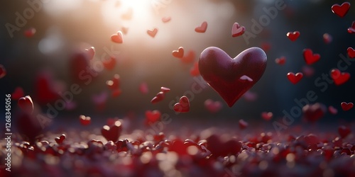 Romantic Red Hearts Falling Valentine s Day Background Love Concept