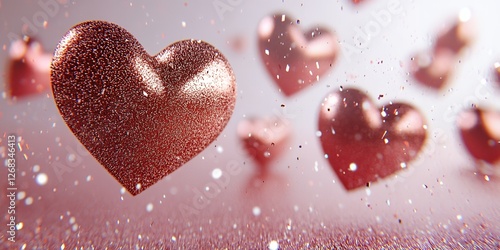 Rose Gold Glitter Hearts Falling Romantic Valentine s Day Background