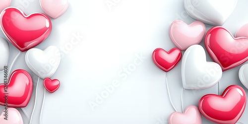 Romantic Heart Balloons Valentine s Day Background with Pink Red and White Hearts