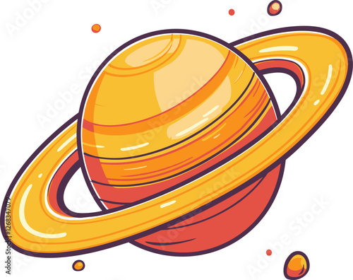 Colorful illustration of Saturn with rings cartoon isolated on transparent background. Vector illustration.