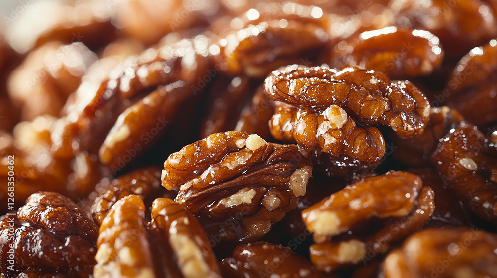 A close-up of caramelized mixed nuts, golden-brown sub A close-up of caramelized mixed nuts, golden-brown sub