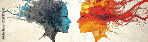 Duality of emotions artistic representation of inner conflict digital art abstract environment side view conceptual expression