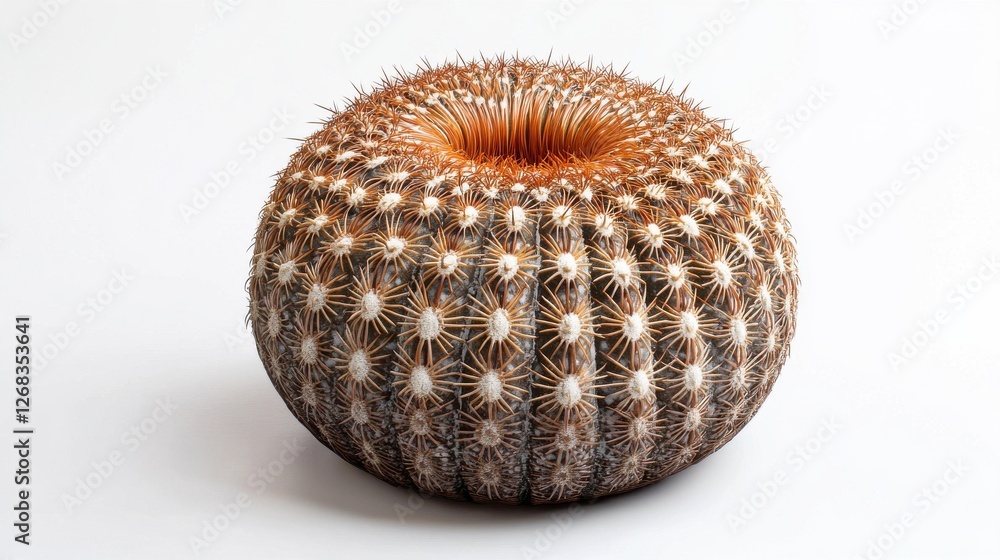 Unique Round Cactus with Spines on White Background Unique Round Cactus with Spines on White Background