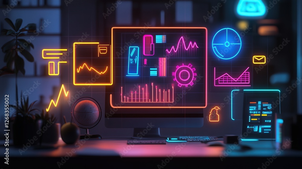 budget allocation with icons of investments and financial planning tools, illustrating a successful financial strategy. budget allocation with icons of investments and financial planning tools, illustrating a successful financial strategy.