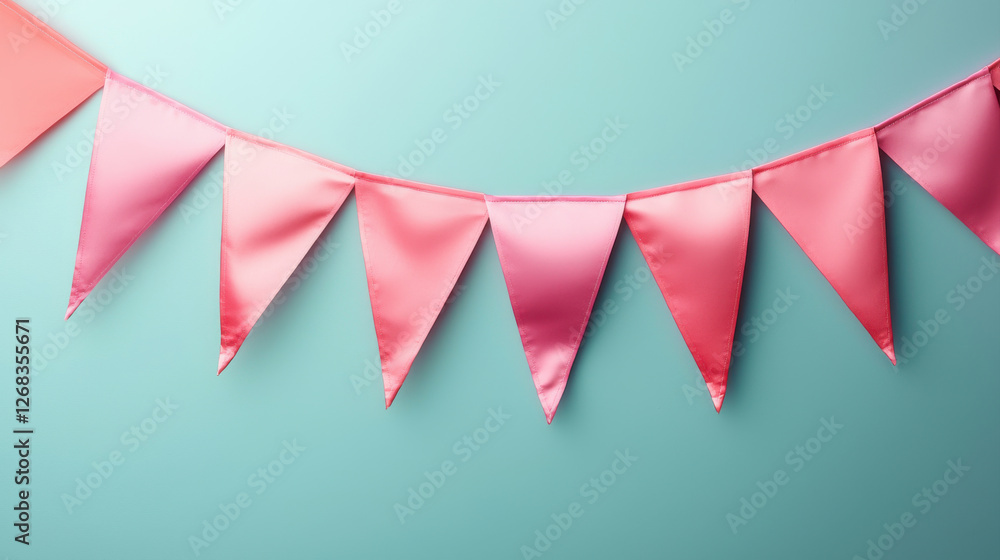 Obraz premium Pink Bunting Concept, series of pink gradient bunting flags on blue background, perfect for celebrations