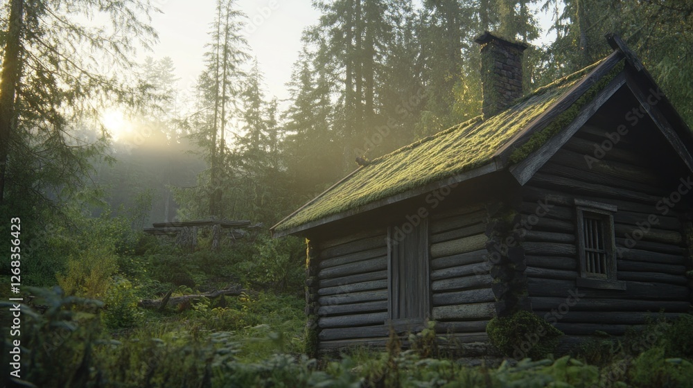 Secluded Cabin in Misty Sunrise Secluded Cabin in Misty Sunrise