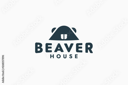 beaver house logo with a combination of beaver head silhouette and house