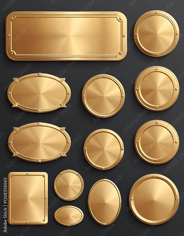 Metallic Plaques, A Collection of Golden Labels and Decorative Shapes Metallic Plaques, A Collection of Golden Labels and Decorative Shapes