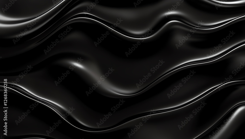A smooth, glossy black wave pattern with a luxurious and modern feel, perfect for backgrounds, textures, and abstract designs.